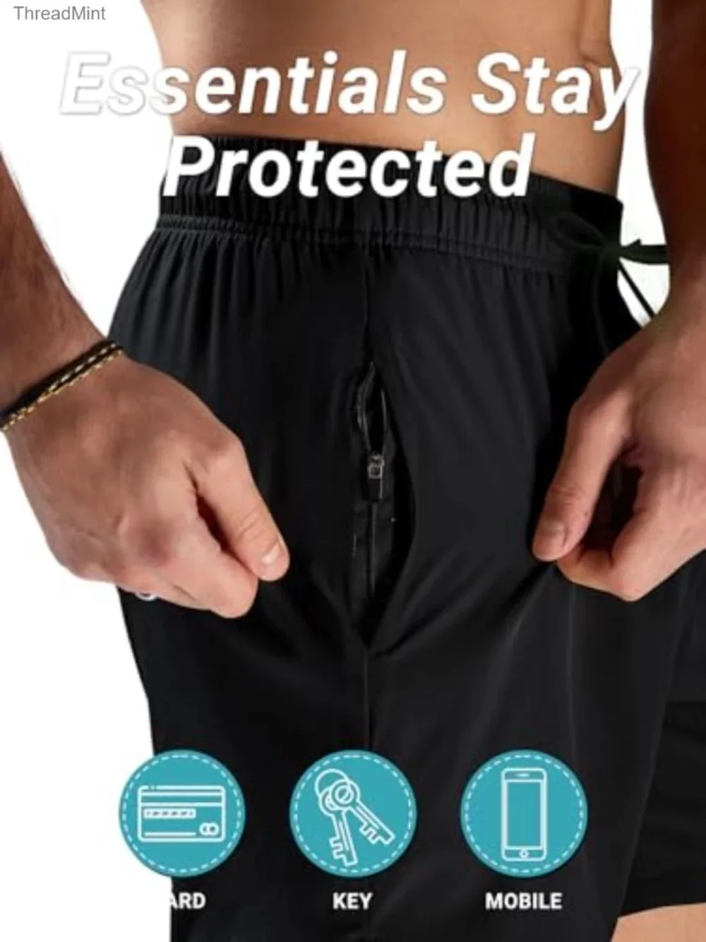 Mens 2-in-1 Swim Trunks with Compression Liner Quick Dry Zip Pockets